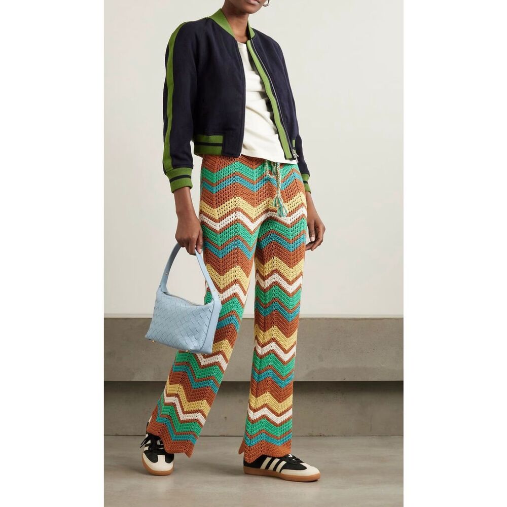 Alanui Kaleidoscopic Chevron crocheted cotton-blend straight-leg Pant NWT Size L